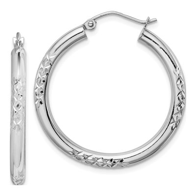 10K White Gold 31mm Diamond-Cut Hoop Earrings