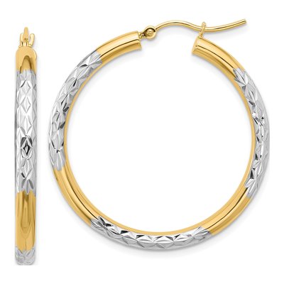 10K Yellow Gold 35mm Diamond-Cut Hoop Earrings
