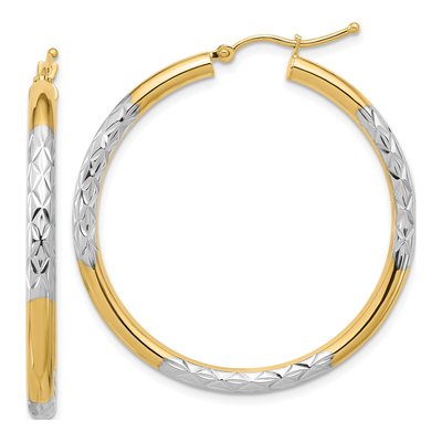 10K Yellow Gold 40mm Diamond-Cut Hoop Earrings