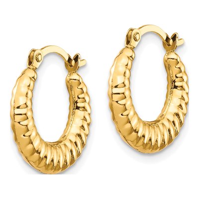 10K Yellow Gold 15mm Scalloped Hollow Hoop Earrings – view 3