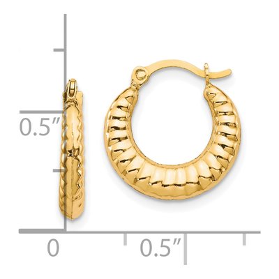 10K Yellow Gold 15mm Scalloped Hollow Hoop Earrings – view 5