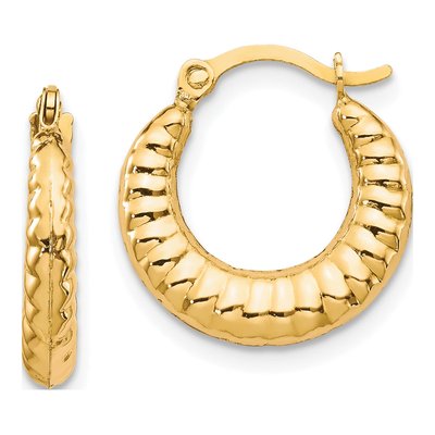 10K Yellow Gold 15mm Scalloped Hollow Hoop Earrings