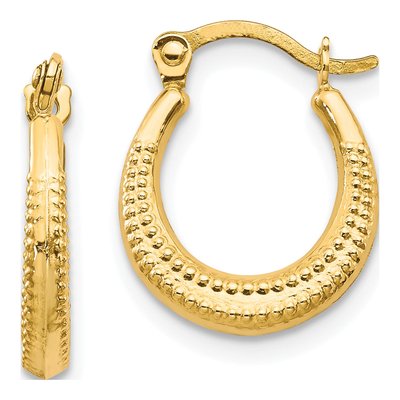 10K Yellow Gold 15mm Scalloped Textured Hoop Earrings
