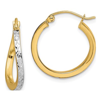 10K Yellow Gold 20mm Diamond-Cut Wavy Hoop Earrings