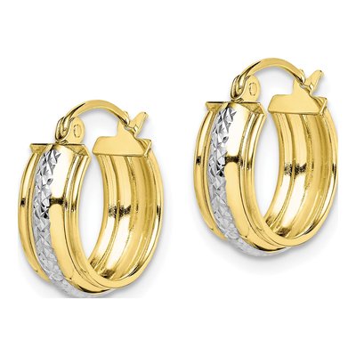10K Yellow Gold 15mm Diamond-Cut Small Hoop Earrings – view 3