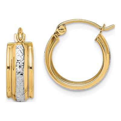 10K Yellow Gold 15mm Diamond-Cut Small Hoop Earrings