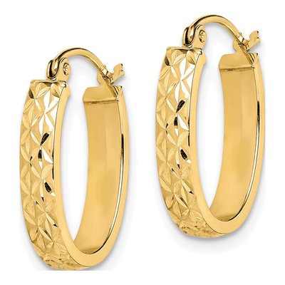 10K Yellow Gold 19mm Diamond-Cut Oval Hoop Earrings – view 3