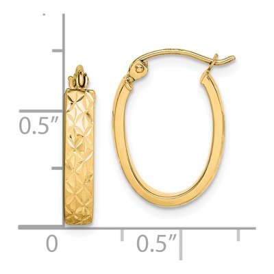 10K Yellow Gold 19mm Diamond-Cut Oval Hoop Earrings – view 5