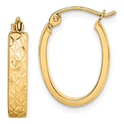 10K Yellow Gold 19mm Diamond-Cut Oval Hoop Earrings