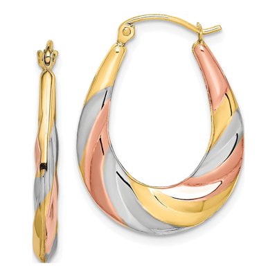 10K Yellow Gold 27mm Oval Scalloped Hoop Earrings