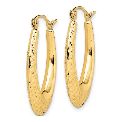 10K Yellow Gold 27mm Textured Oval Hoop Earrings – view 3