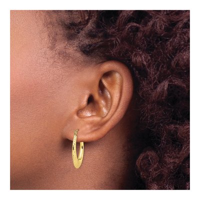 10K Yellow Gold 27mm Textured Oval Hoop Earrings – view 4