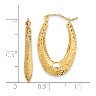 10K Yellow Gold 27mm Textured Oval Hoop Earrings – view 5