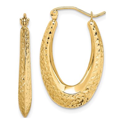 10K Yellow Gold 27mm Textured Oval Hoop Earrings
