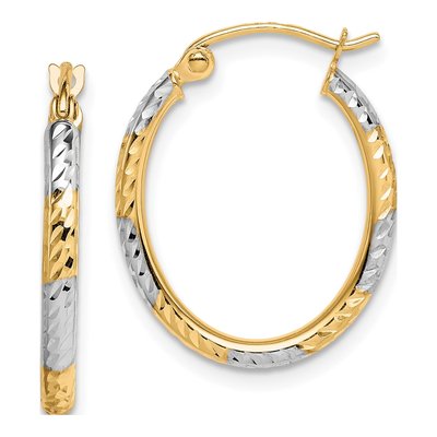 10K Yellow Gold 21mm Diamond-Cut Oval Hoop Earrings