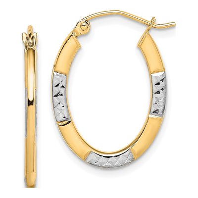10K Yellow Gold 23mm Diamond-Cut Oval Hoop Earrings