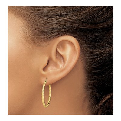 10K Yellow Gold 36mm Twisted Diamond-Cut Hoop Earrings – view 4