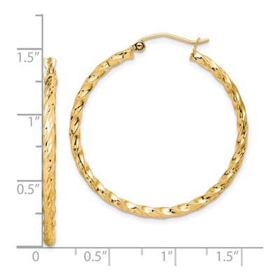 10K Yellow Gold 36mm Twisted Diamond-Cut Hoop Earrings – view 5