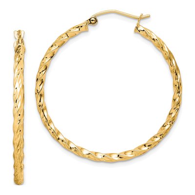 10K Yellow Gold 36mm Twisted Diamond-Cut Hoop Earrings