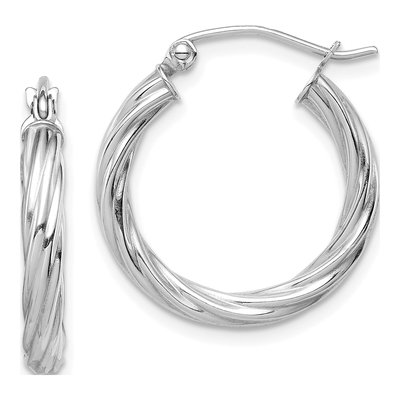 10K White Gold 20mm Twisted Hoop Earrings