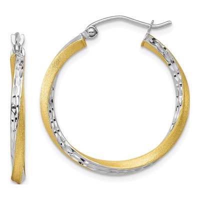 10K Yellow Gold 27mm Diamond-Cut Twisted Hoop Earrings