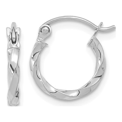 10K White Gold 13mm Twisted Hoop Earrings