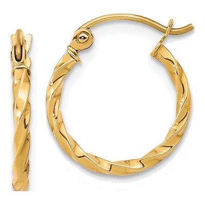 10K Yellow Gold 16mm Twist Hoop Earrings