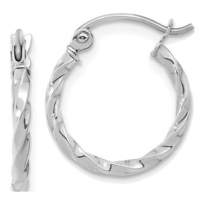 10K White Gold 16mm Twist Hoop Earrings