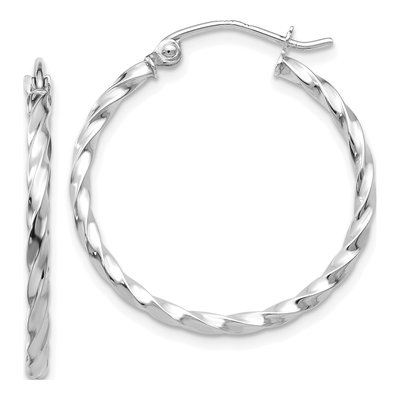 10K White Gold Twisted Hoop Earrings