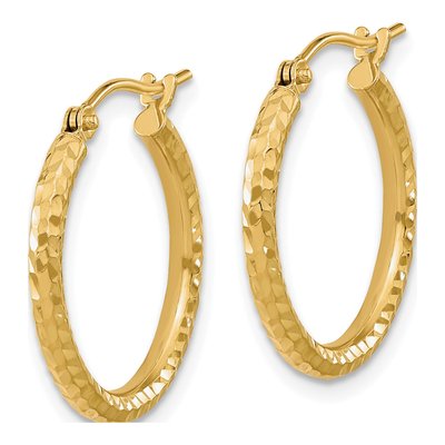 10K Yellow Gold 20mm Diamond-Cut Round Tube Hoop Earrings – view 3
