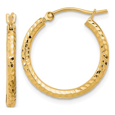 10K Yellow Gold 20mm Diamond-Cut Round Tube Hoop Earrings