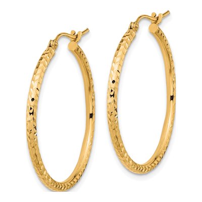 10K Yellow Gold 30mm Diamond-Cut Round Tube Hoop Earrings – view 3