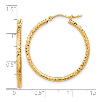 10K Yellow Gold 30mm Diamond-Cut Round Tube Hoop Earrings – view 5