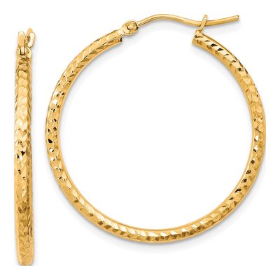10K Yellow Gold 30mm Diamond-Cut Round Tube Hoop Earrings