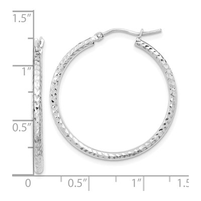 10K White Gold 30mm Diamond-Cut Round Tube Hoop Earrings – view 3