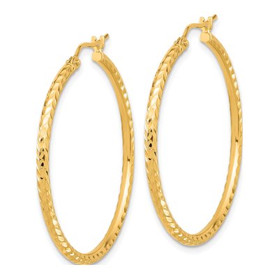 10K Yellow Gold 35mm Diamond-Cut Round Tube Hoop Earrings – view 3