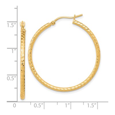 10K Yellow Gold 35mm Diamond-Cut Round Tube Hoop Earrings – view 5