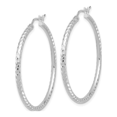 10K White Gold 35mm Diamond-Cut Round Tube Hoop Earrings – view 3