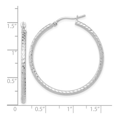 10K White Gold 35mm Diamond-Cut Round Tube Hoop Earrings – view 4
