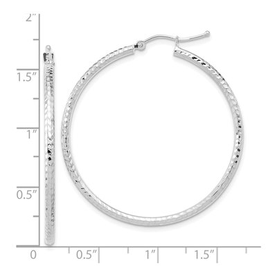 10K White Gold 40mm Diamond-Cut Round Tube Hoop Earrings – view 3
