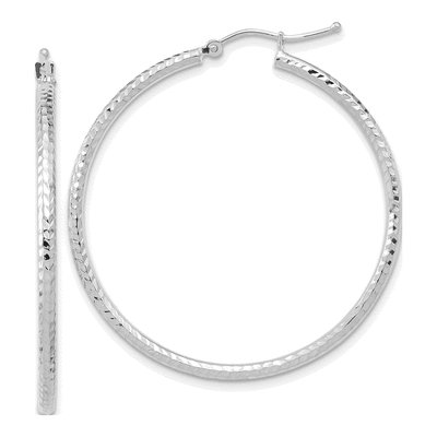 10K White Gold 40mm Diamond-Cut Round Tube Hoop Earrings