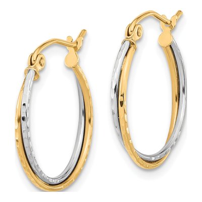 10K Two-Tone Gold 19mm Diamond-Cut Twisted Double Hoop Earrings – view 3