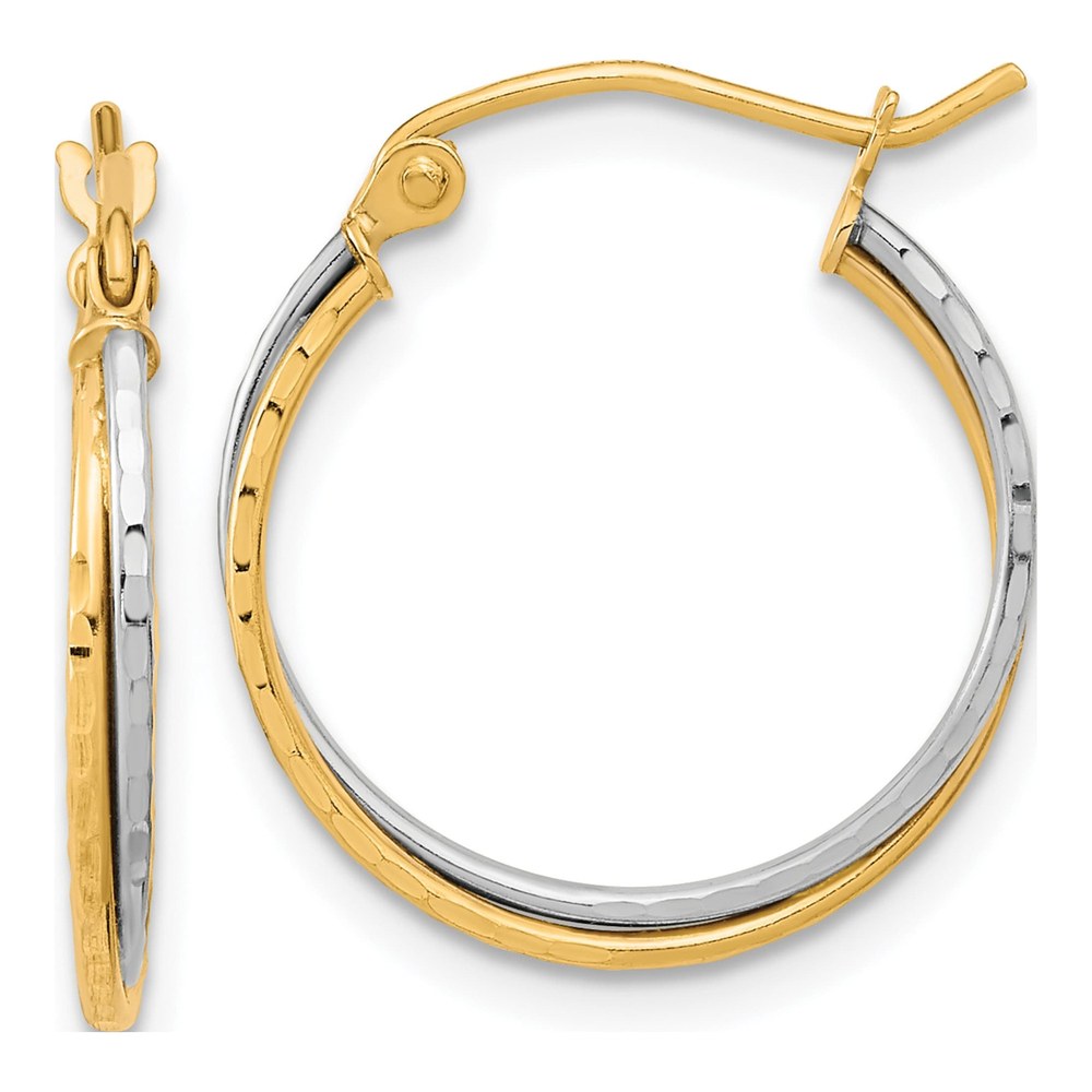 10K Two-Tone Gold 19mm Diamond-Cut Twisted Double Hoop Earrings