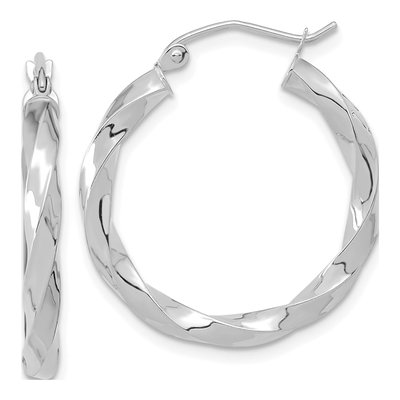 10K White Gold 27mm Twisted Hoop Earrings