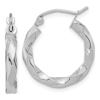 10K White Gold 22mm Twisted Hoop Earrings