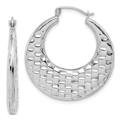 10K White Gold 29mm Textured Hoop Earrings