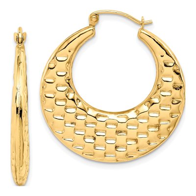 10K Yellow Gold 29mm Textured Hoop Earrings