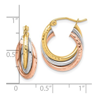 10K Tri-Color Gold Diamond-Cut Triple Hoop Earrings – view 5