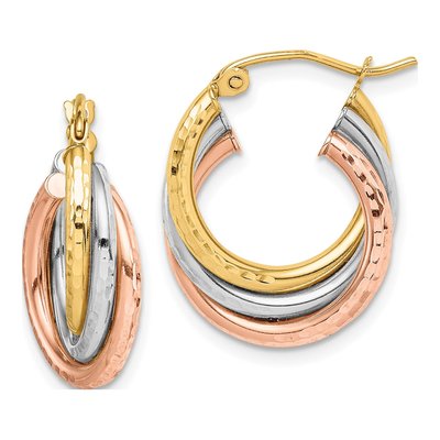 10K Tri-Color Gold Diamond-Cut Triple Hoop Earrings
