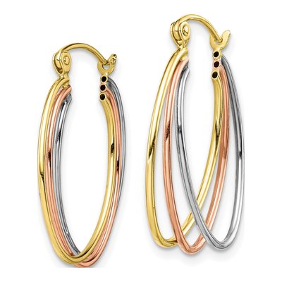 10K Tri-Color Gold Oval Triple Hoop Earrings – view 3